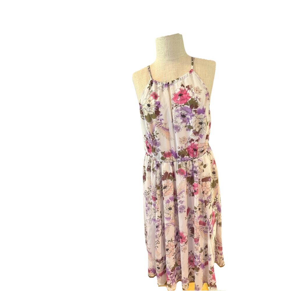 torrid Floral Midi Dress in Cream with Pink & Purple Blooms